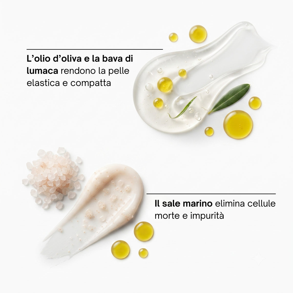 Talassoscrub Corpo Soaviva Carezza: ingredienti — sale marino, olio d'oliva e bava di lumaca
