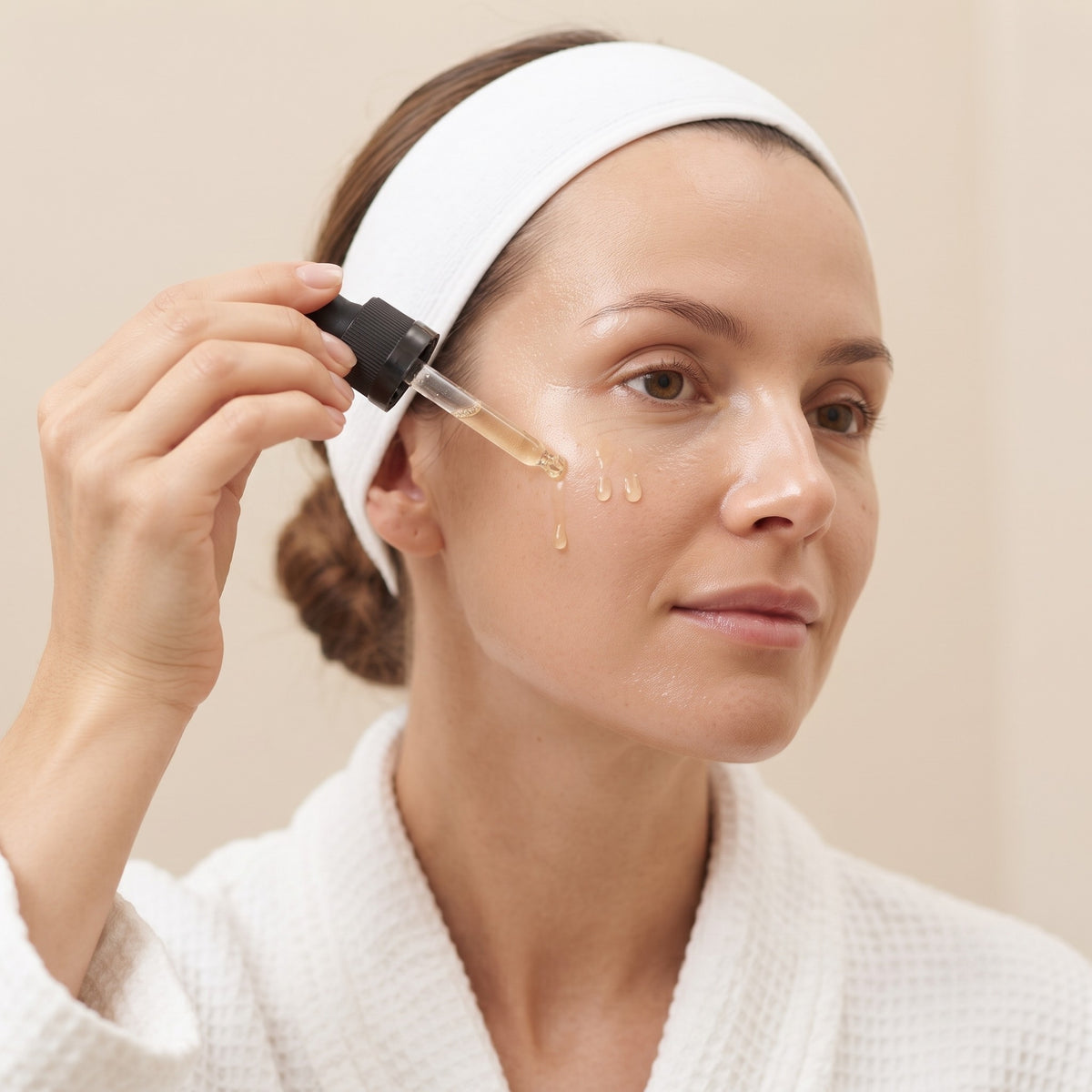 Applicazione del Siero Viso Supreme Soaviva Oro con il contagocce