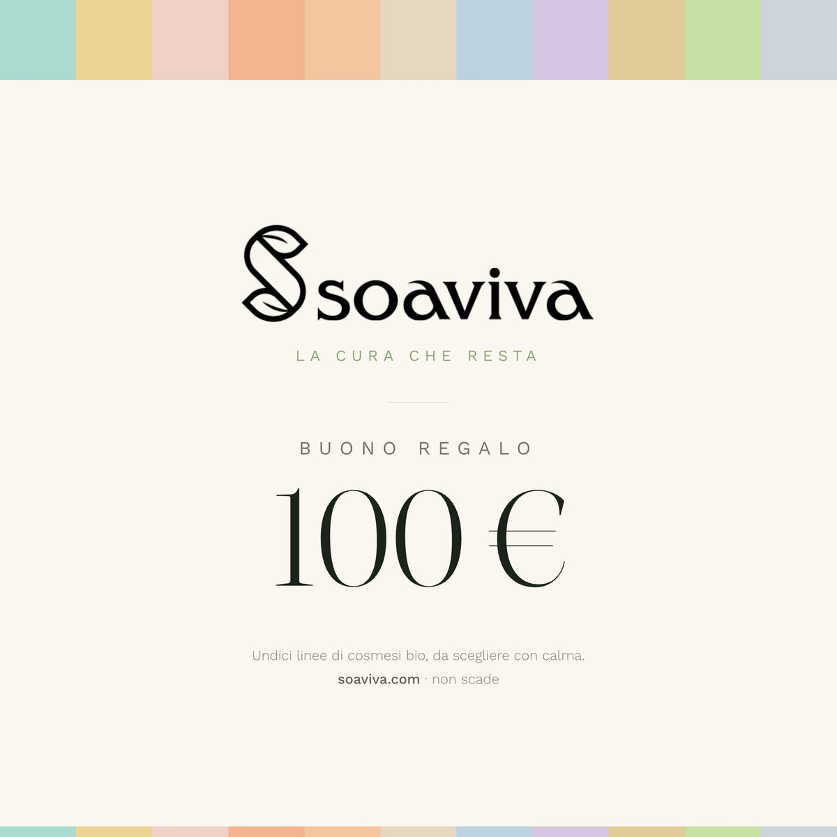 Buono regalo Soaviva da 100 euro, con le undici fasce di colore delle linee