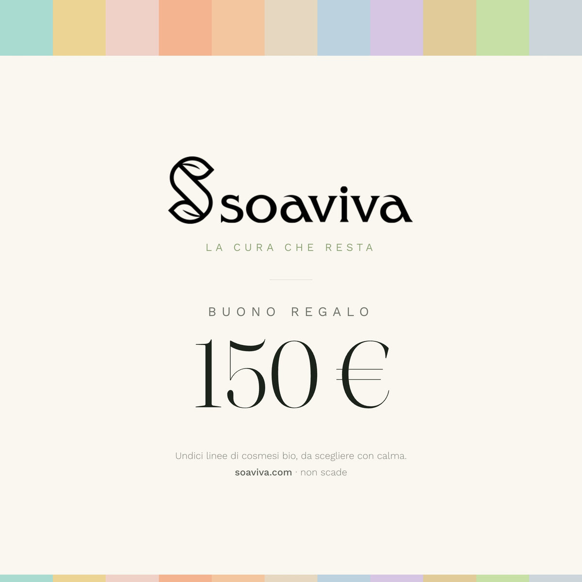 Buono regalo Soaviva da 150 euro, con le undici fasce di colore delle linee