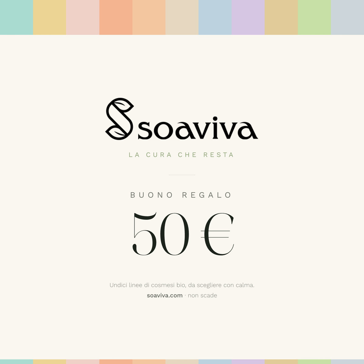 Buono regalo Soaviva da 50 euro, con le undici fasce di colore delle linee