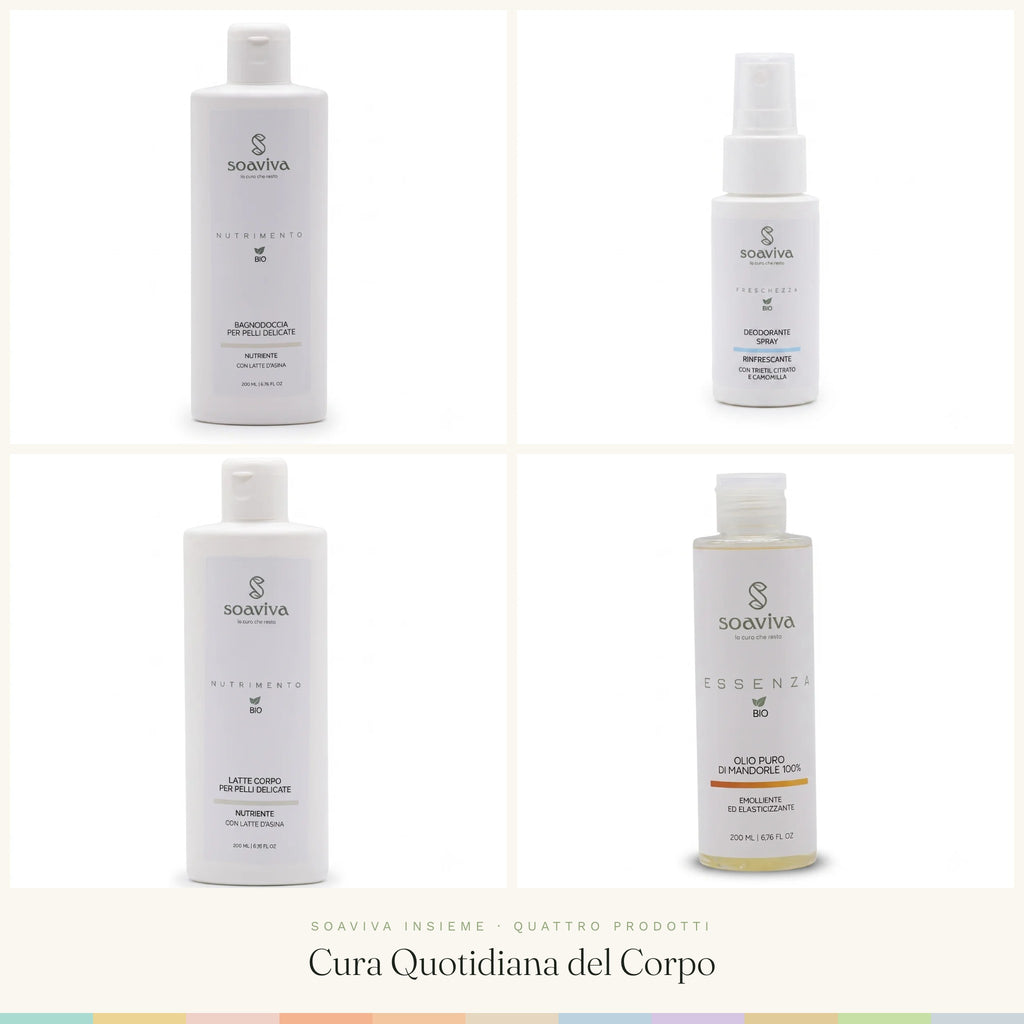 Cura Quotidiana del Corpo: i quattro prodotti del kit Soaviva Insieme