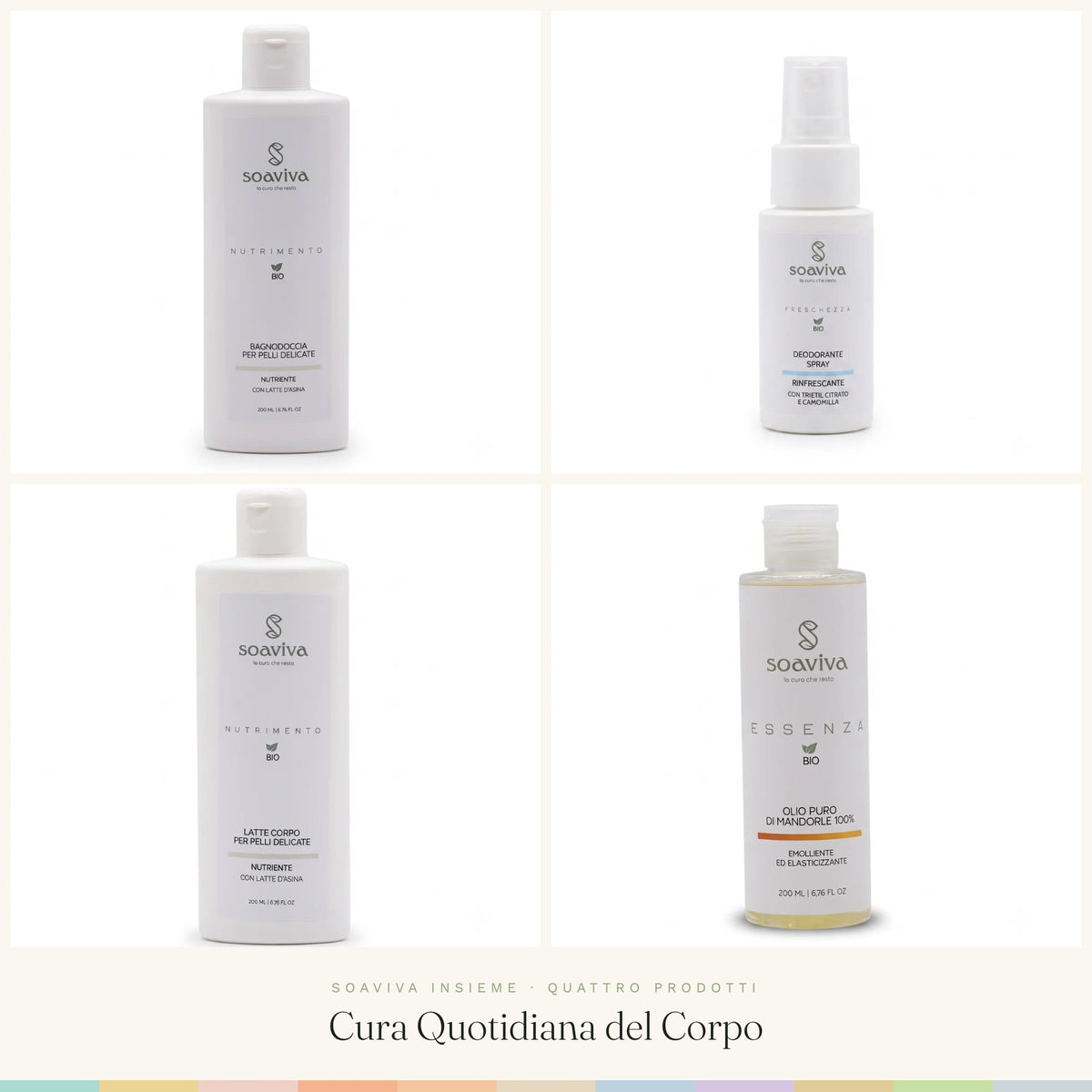 Cura Quotidiana del Corpo: i quattro prodotti del kit Soaviva Insieme