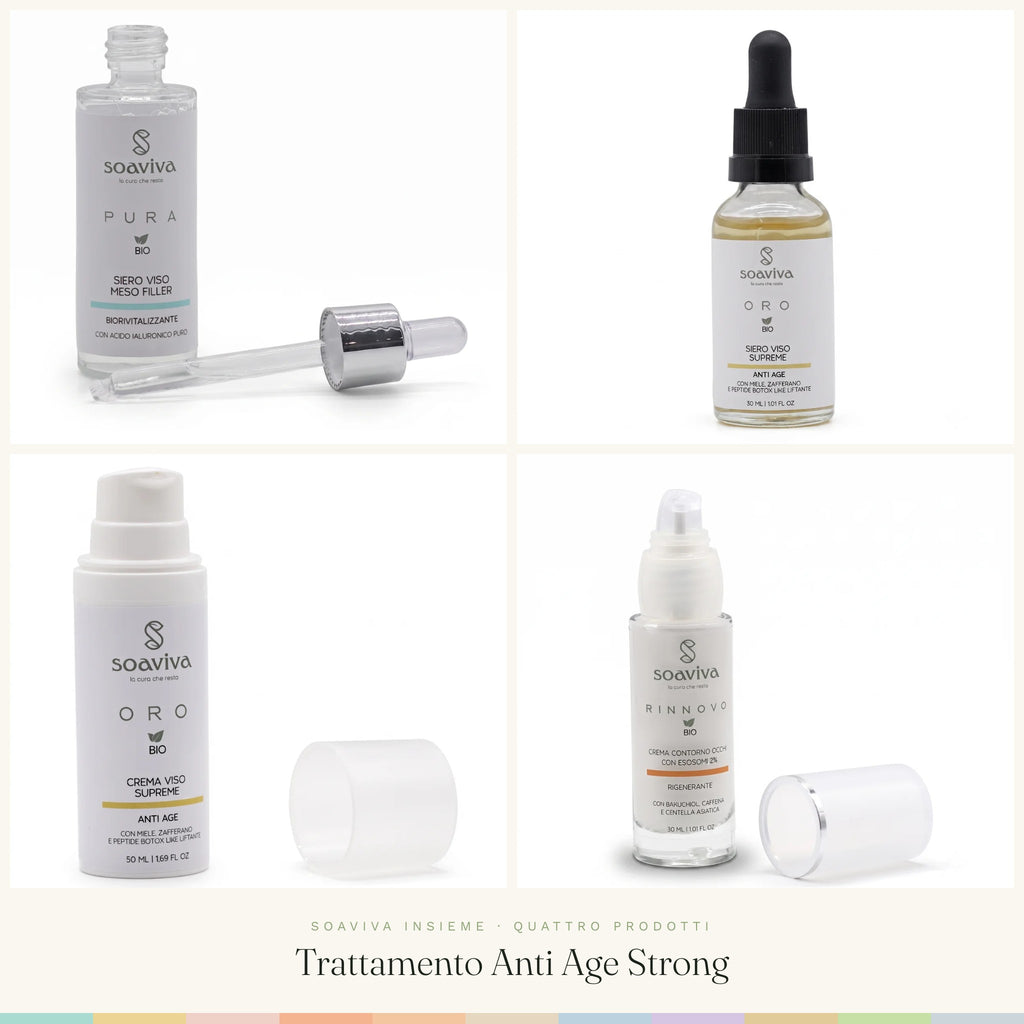 Trattamento Anti Age Strong: i quattro prodotti del kit Soaviva Insieme