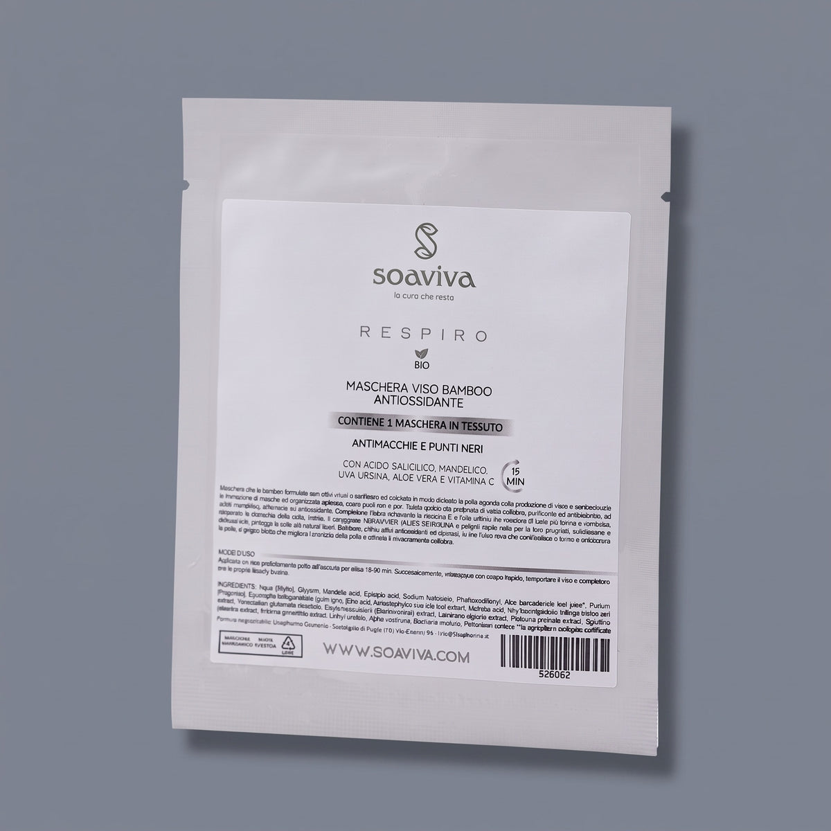 Soaviva Respiro Maschera Viso Bamboo Detox Antimacchia Monodose 25 ml