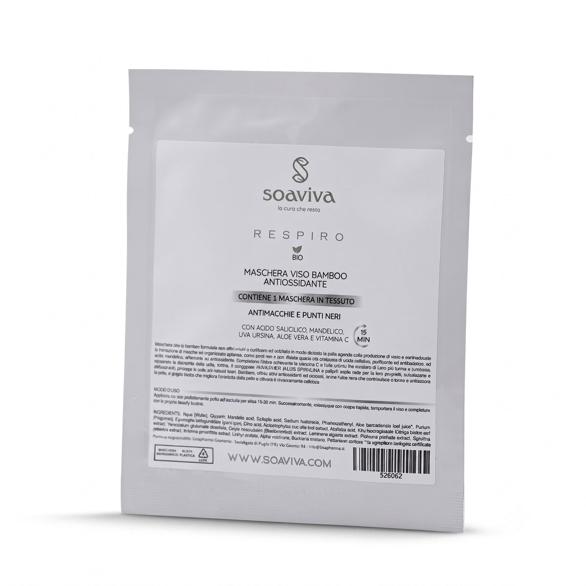 Soaviva Respiro Maschera Viso Bamboo Detox Antimacchia Monodose 25 ml